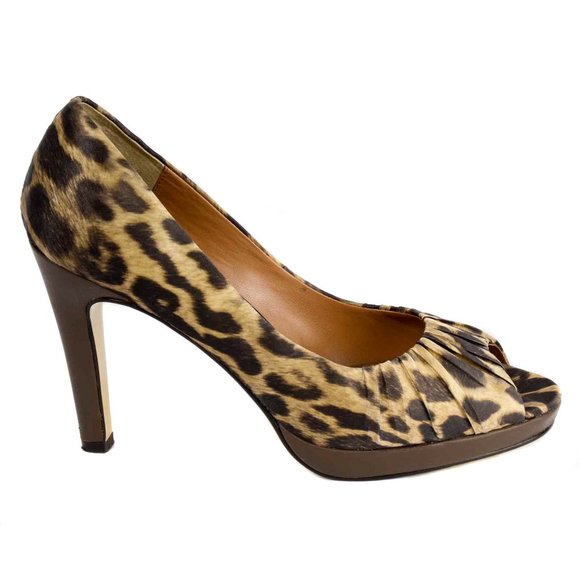 BEVERLY FELDMAN Leopard Animal Print Peep Toe Pumps Size 6 1/2 - Picture 2 of 6